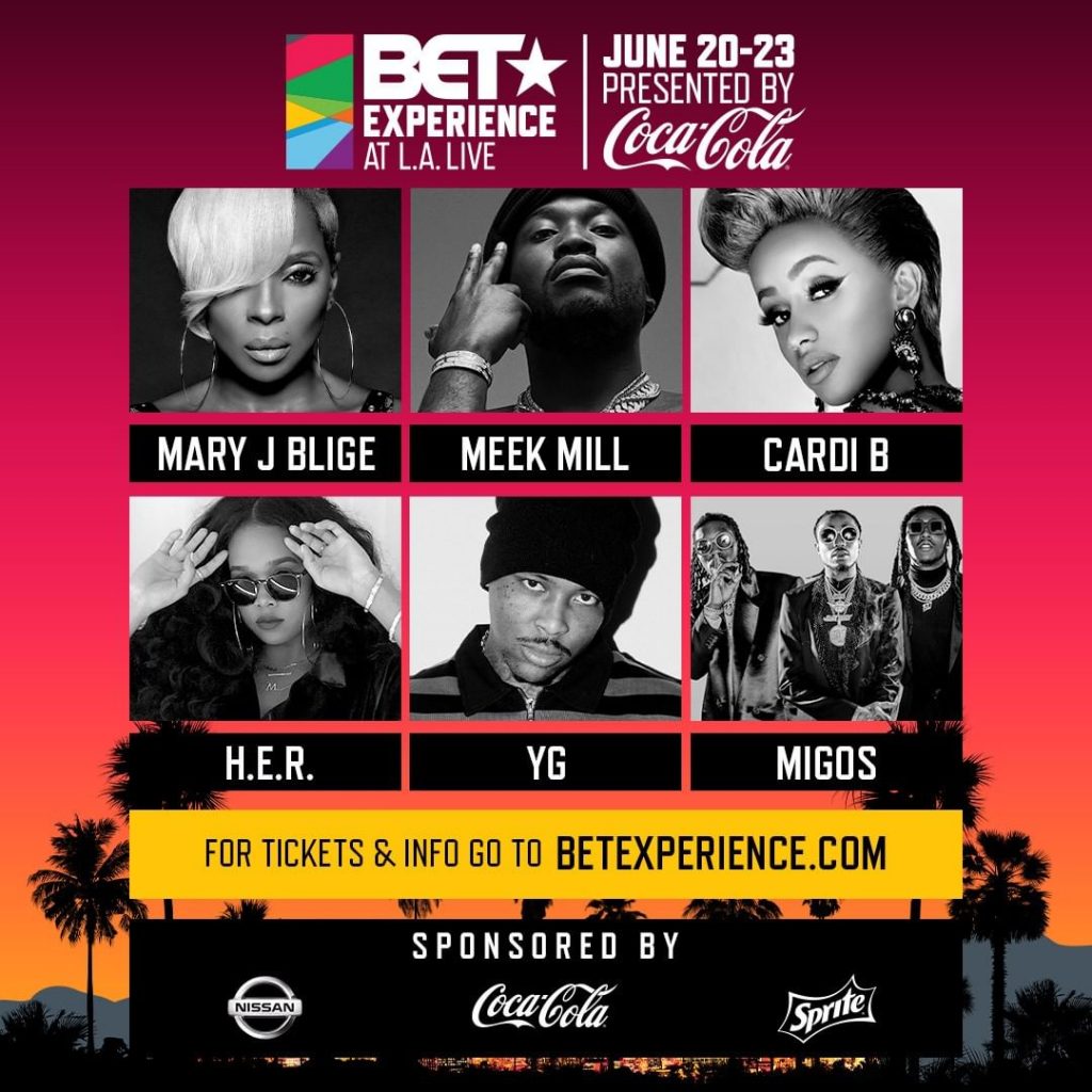 MEEK MILL, YG, A BOOGIE WIT DA HOODIE AND BLUEFACE ROUND OUT THE EPIC LINE-UP TO THE BET EXPERIENCE STAPLES CENTER CONCERTS AT L.A. LIVE PRESENTED BY COCA-COLATHE BET EXPERIENCE STAPLES CENTER TA